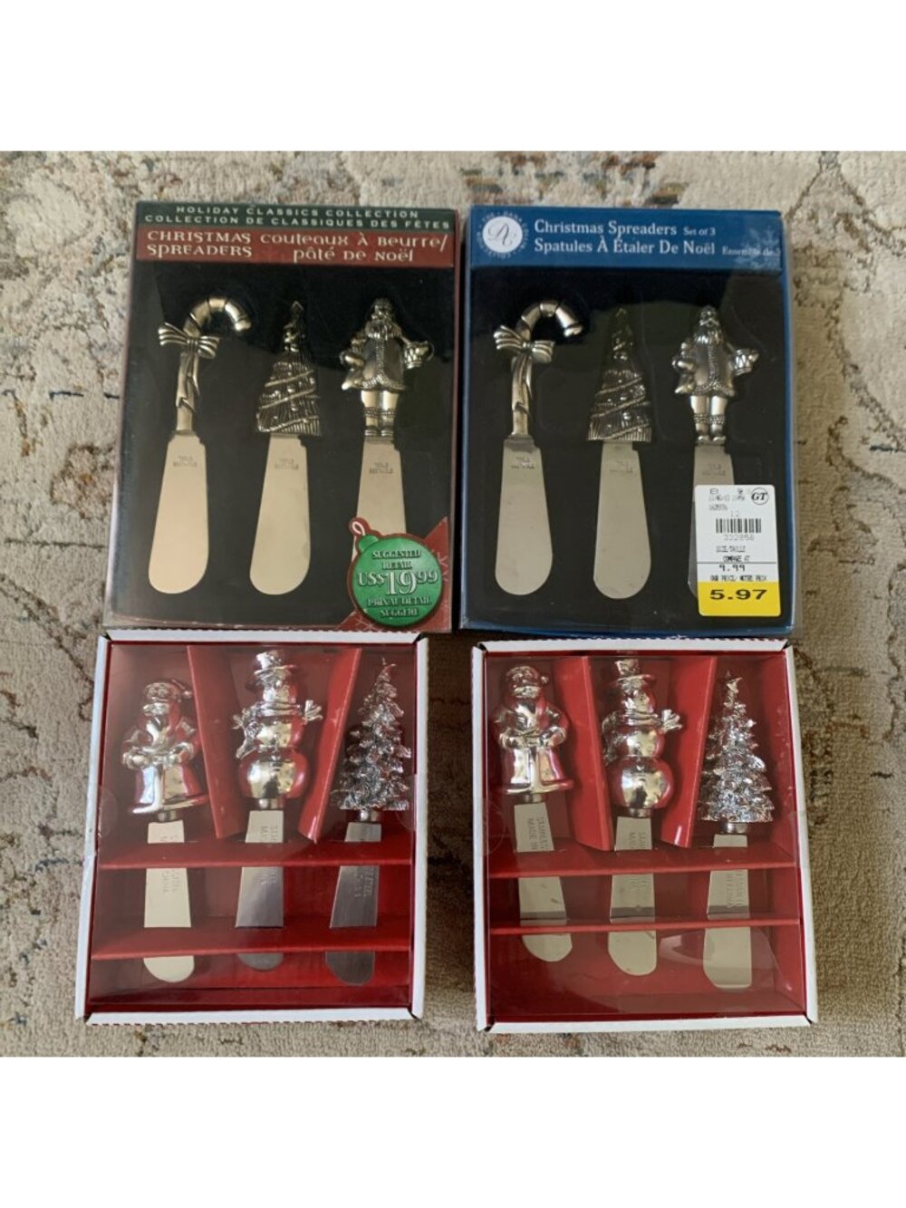 4 SETS of 3 Christmas Spreaders Snowman Tree Candy Cane Santa Claus 12 Total